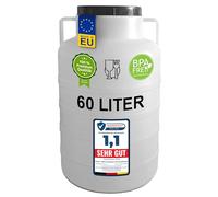 Plasteo® 60 litri Fusto a bocca larga naturale rotondo con coperchio e manici, adatto per alimenti e privo di BPA, fusto in plastica universale con coperchio, fusto per acqua, botte pioggia, fusto di