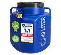 plasteo Barile a bocca larga da 40 litri con coperchio e manici, rettangolare, blu, adatto per alimenti e senza BPA, barile in plastica universale, barile d'acqua, barile antipioggia, barile di