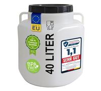 plasteo® Barile a bocca larga da 40 litri con coperchio e manici, rettangolare, naturale, adatto per alimenti e senza BPA, in plastica universale per acqua e pioggia