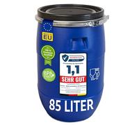 plasteo Barile a bocca larga da 85 litri con coperchio e anello di fissaggio, per alimenti, senza BPA, barile di plastica, barile universale, barile d'acqua, barile di crauti, manici