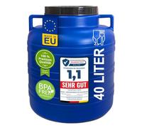 Plasteo - Barile a collo largo, 40 litri, con coperchio e manico, rotondo, blu, adatto per alimenti e senza BPA, in plastica, universale, colore: blu