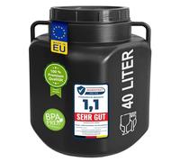 plasteo® Barile a collo largo, 40 litri, con coperchio e maniglie, rettangolare, nero, per alimenti e senza BPA, in plastica, universale, per acqua piovana