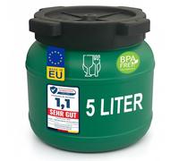 plasteo Barilotto a bocca larga da 5 l, per uso alimentare, stabile in HDPE universale con tappo a vite, per rivestimento, stoccaggio e trasporto, verde, rotondo