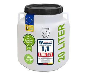 plasteo Barilotto a collo largo con coperchio a vite e maniglie, anello di serraggio in plastica universale per alimenti acqua piovana 20 litri di colore naturale rettangolare