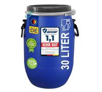 plasteo® Bidone con coperchio da 30 litri, per alimenti, approvato dalla FDA, in plastica, a collo largo, universale, richiudibile ermeticamente, impilabile e adatto ai pallet, approvato per merci