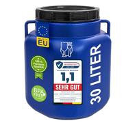 Plasteo Botte rettangolare con collo largo da 30 litri, blu, adatto per uso alimentare e senza BPA, universale, con coperchio
