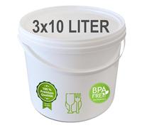 plasteo® Secchio in plastica con coperchio a scatto e manico, in plastica per alimenti, stabile e impilabile, richiudibile, bianco, 3 pezzi, 10 litri