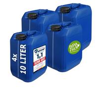 plasteo® Set di 4 taniche per acqua da 10 l, senza BPA, per alimenti, prodotto in Germania, campeggio, approvazione ONU, portatili, per interni ed esterni, colore: blu