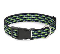 Plastic Clip Collar Abstract Scribble Black/Blue/Neon Green NARROW-Small 7-8.5"