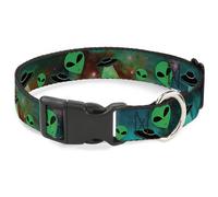 Plastic Clip Collar Aliens & UFO's Galaxy/Green/Black/White Medium 11-16.5"