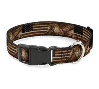 Plastic Clip Collar Americana Eagle & Flag Rustic Wood Grain WIDE-Small 13-17"