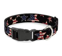 Plastic Clip Collar Americana Stars & Flags Black/Red/White/Blue Medium 11-16.5"