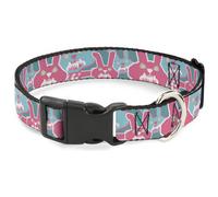 Plastic Clip Collar Angry Bunnies Turquoise/Pinks Large 15-24"