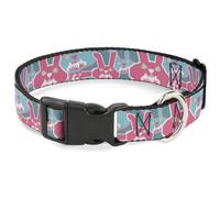 Plastic Clip Collar Angry Bunnies Turquoise/Pinks WIDE-Small 13-17"