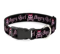 Plastic Clip Collar Angry Girl Black/Pink WIDE-Small 13-17"