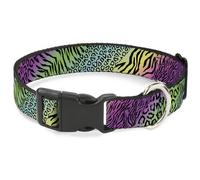 Plastic Clip Collar Animal Skins Rainbow/Black WIDE-Large 20-31"