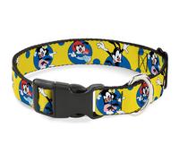 Plastic Clip Collar Animaniacs Yakko Wakko and Dot Poses Yellow/Blue WIDE-Large