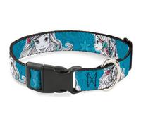 Plastic Clip Collar Ariel Poses/Shells Sketch Blue/White NARROW-Small 7-8.5"