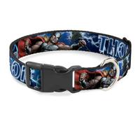 Plastic Clip Collar Avengers THOR Hammer/Action Pose Galaxy Blues/White Small 9.