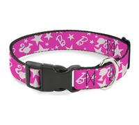 Plastic Clip Collar Barbie Ponytail Silhouette and Star Scattered Pink/White NAR