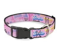 Plastic Clip Collar BARBIE Script Signature Collage Pink/Multi Color NARROW-Medi
