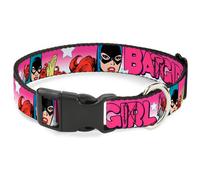 Plastic Clip Collar BATGIRL Bubble Letters w/Stars Pink/White Medium 11-16.5"