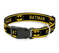 Plastic Clip Collar BATMAN/Logo Stripe Yellow/Black NARROW-Small 7-8.5"