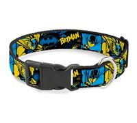 Plastic Clip Collar BATMAN Poses and Logo Collage Black/Blue/Yellow NARROW-Mediu