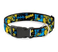 Plastic Clip Collar BATMAN Poses and Logo Collage Black/Blue/Yellow Small 9.5-13