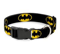 Buckle-Down Plastic Clip Collar-Batman Shield Black/Yellow-1" Wide-Fits 15-26" Neck-Large Moda per Animali Domestici, Poliestere, Multicolore