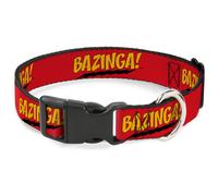 Plastic Clip Collar BAZINGA Red/Gold/Black WIDE-Medium 16-23"