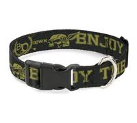 Plastic Clip Collar BD Winged Skull ENJOY THE RIDE Olive/Lime Green NARROW-Large