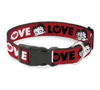 Plastic Clip Collar Betty Boop Face and LOVE Text Red/Black/White NARROW-Medium