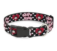 Plastic Clip Collar BETTY BOOP Face and Text Hearts Black/White/Red NARROW-Mediu