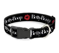 Plastic Clip Collar BETTY BOOP Text and Kiss Black/White/Red NARROW-Large 9.5-14