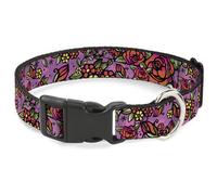 Plastic Clip Collar Born to Blossom CLOSE-UP Pink WIDE-Medium 16-23"