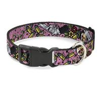 Plastic Clip Collar Born to Raise Hell CLOSE-UP Pink WIDE-Medium 16-23"