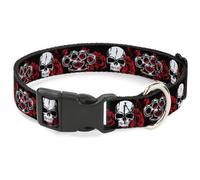 Plastic Clip Collar Brass Knuckles/Skulls/Roses Black/Red/White Small 9.5-13"