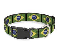 Plastic Clip Collar Brazil Flags NARROW-Medium 8.5-12"
