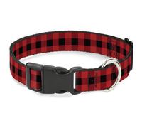Plastic Clip Collar Buffalo Plaid Black/Red WIDE-Large 20-31"