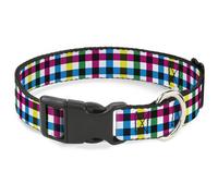 Plastic Clip Collar Buffalo Plaid White/Multi Color Small 9.5-13"