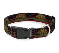 Plastic Clip Collar Cali Bear/Star/Stripe/US Flag Stretch WIDE-Medium 16-23"