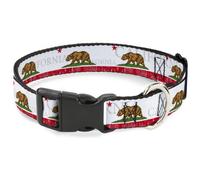 Plastic Clip Collar CALIFORNIA Bear/Star/Crackle Stripe White/Gray/Red WIDE-Smal