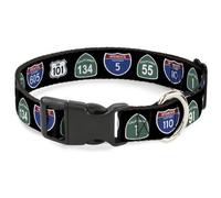 Plastic Clip Collar California Highway Signs Black WIDE-Medium 16-23"