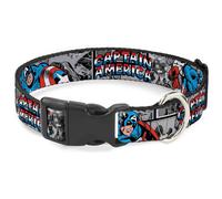 Plastic Clip Collar CAPTAIN AMERICA 2-Poses/Comic Blocks Grays/Red/White/Blue Sm