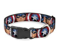 Plastic Clip Collar Captain America Face Turns/Shield CLOSE-UP NARROW-Medium 8.5