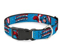 Plastic Clip Collar CAPTAIN AMERICA w/Action Pose Weathered Blue Large 15-24"