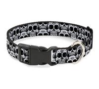 Plastic Clip Collar Cartoon Sugar Skulls Stacked Black/White NARROW-Medium 8.5-1
