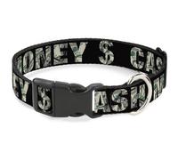 Plastic Clip Collar CASH MONEY $ Black/Dollars NARROW-Medium 8.5-12"