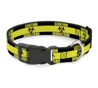 Plastic Clip Collar CAUTION BIOHAZARD Black/Yellow NARROW-Large 9.5-14.5"